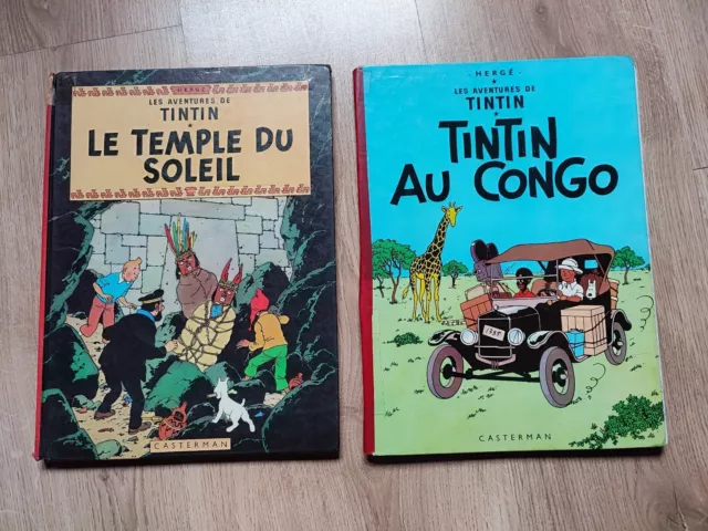 Tintin LE TEMPLE DU SOLEIL + TINTIN AU CONGO - Lot x2 BD anciennes