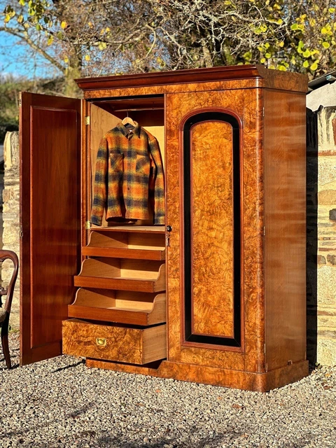 Antique Victorian Burr Walnut Linen Press Compactum Wardrobe