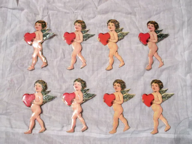 10 pcs Vintage/Antique Cupid W/ Heart Diecut Victorian Paper Scrap Valentines