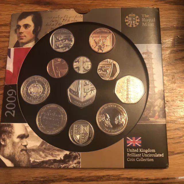 Royal Mint UK brilliant uncirculated 2009 11 coin set incl rare Kew Gardens 50p