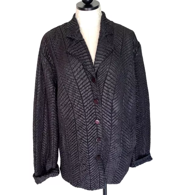 UBU WOMENS JACKET Black Size XL Crinkle Button Front Polyester Textured ...