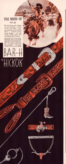 Print Ad Hickok Bar-H 1942 Belt Buckle Cowboy Western Half-Page Magazine 5"'x12"