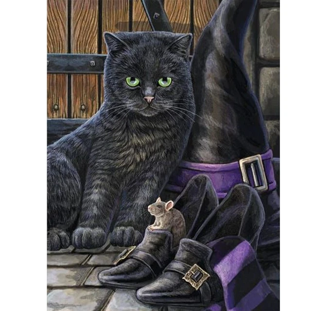 Pintura de diamantes 5D hágalo usted mismo gato negro taladro redondo completo imagen de estrás
