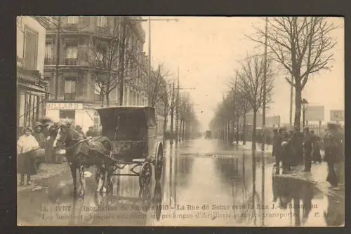 IVRY (94) Inondation 1910 , Café-Billard & ATTELAGE