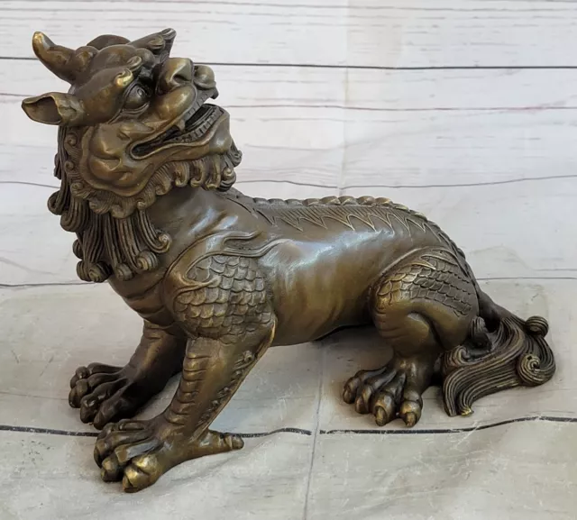 Folk Chinese Bronze Evil Talisman Guardian Door Lion Fu Foo Dog Statue Sale Gift