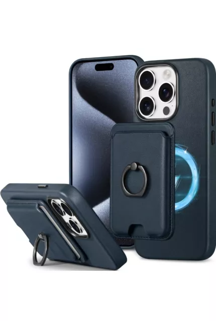 Custodia in pelle per iPhone 15 Pro + supporto scheda magnetica rimovibile