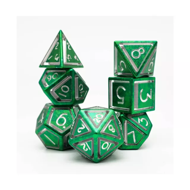 Level Up Dice Single Caged Poly Set - Green (7) New