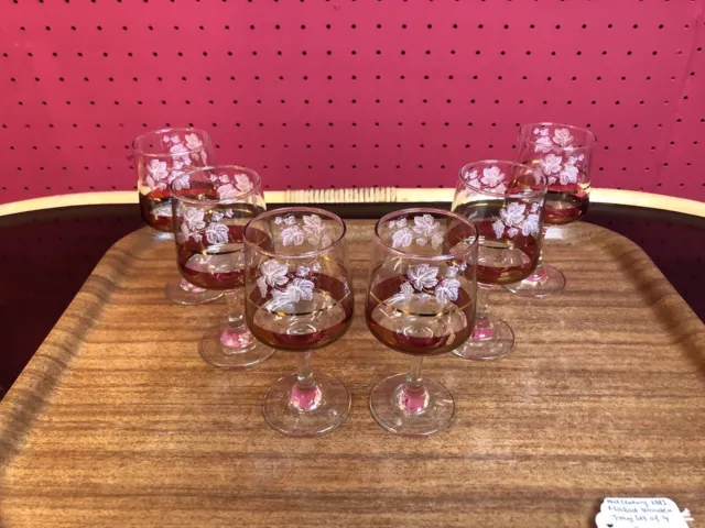Bohamian Style Cherry Glasses Set of 6 Leaves Decor Vintage Beautiful Drinkware