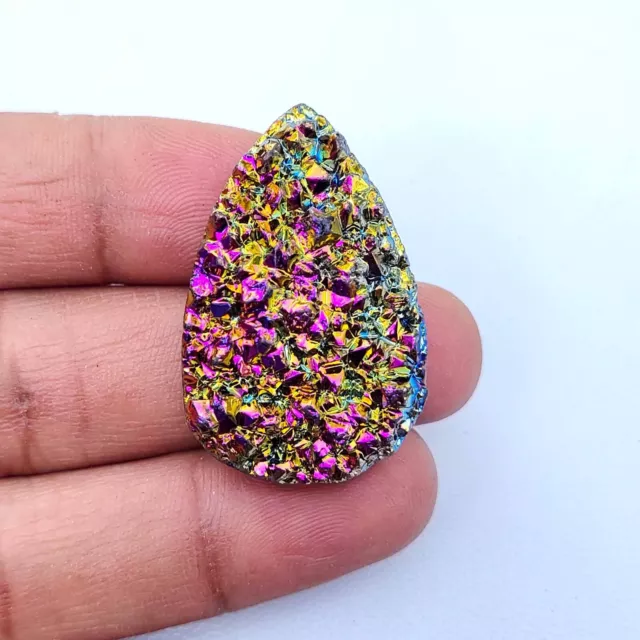 Natural Titanium Druzy Agate Cabochon Pear Rainbow Color Gemstone 61 Cts #7123