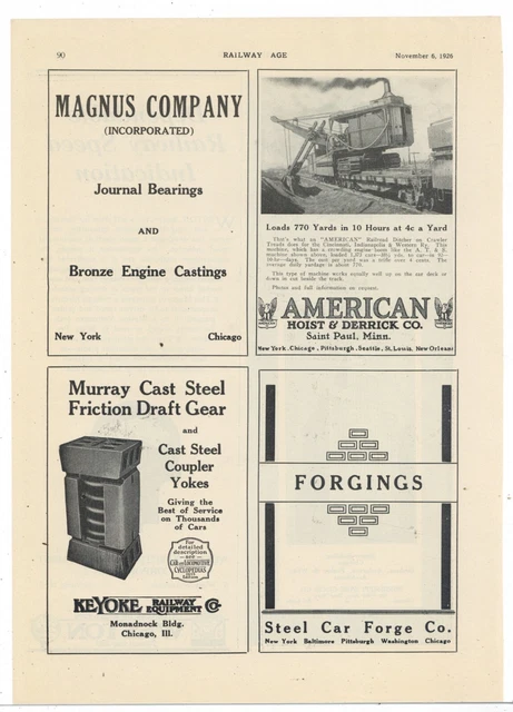1926 American Hoist & Derrick Ad: Railroad Ditcher on Crawler Treads - COOL!