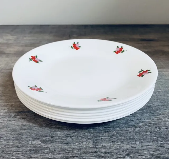 7 Vintage Corelle Red Floral Bread Dessert Plates