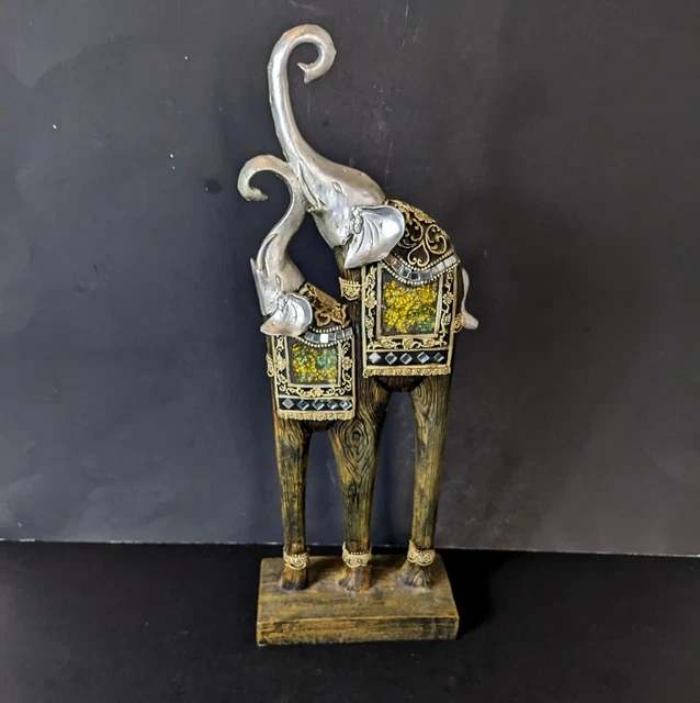 Indoor Elephant Decor Wood with Jewels India Themed Wood Statue