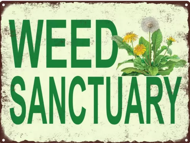 Metal Sign Plate Garden Weed Sanctuary Plants Wall Decal Decor Gate Home Vintage