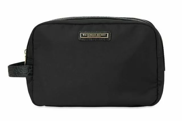 Victorias Secret Black Lily Carry All Cosmetic Bag Croc Embossed Makeup Case Nwt 2