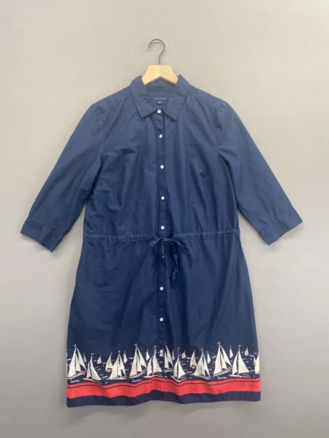 Tommy Hilfiger Womens Blue Dress Collared Sailboat Print Long Sleeve Size Large