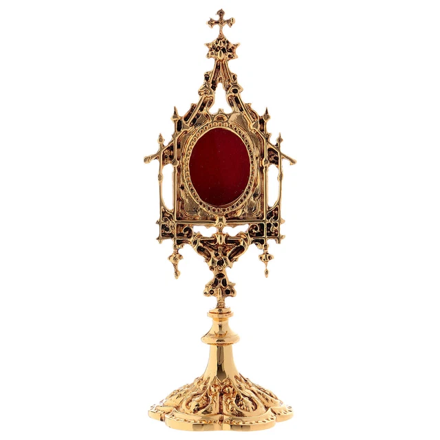 Reliquiario ottone barocco 23 cm - bagno oro 24 k