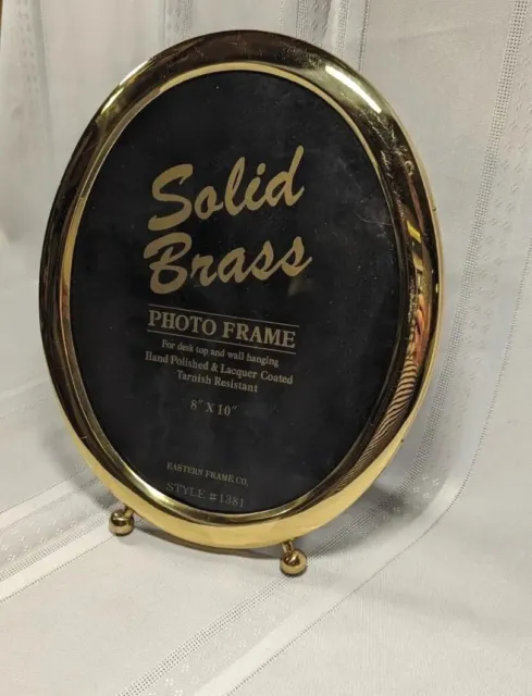 Vtg Solid Brass Photo Frame 8x10 Oval Shiny Standing Hanging Gallery Wall Retro