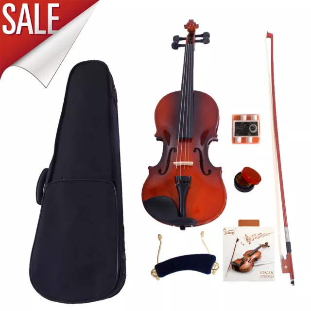 Glarry 4/4 3/4 1/2 1/4 1/8 Size Acoustic Violin Fiddle w/ Case Bow Rosin Strings