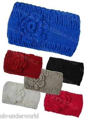 Ladies Girls Headband Knitted Rose Hair Band Ski Hat Earmuffs Winter Warm