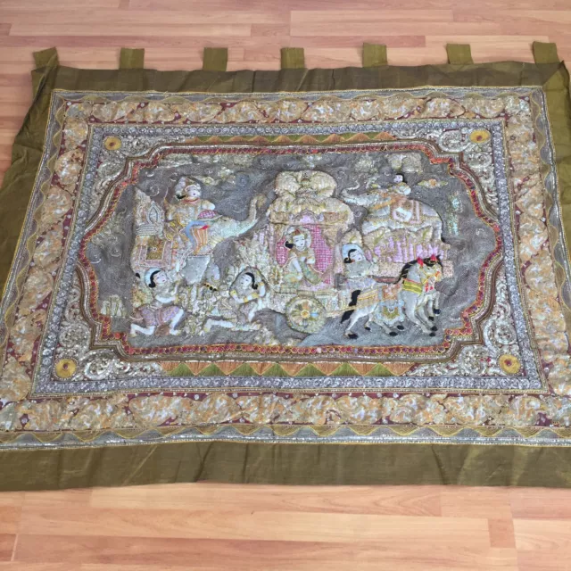 kalaga tapestry wall hanging vintage thai burmese embroidered bead elephant old