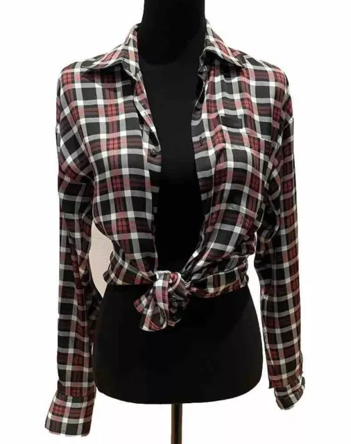 Dsquared2 Silky Plaid Tartan Red Black & White Button Down Top Blouse 38 IT NWT