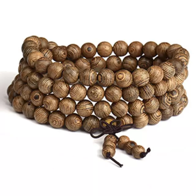 Brown wooden Tibetan Buddhist wrap around bracelet necklace prayer worry beads