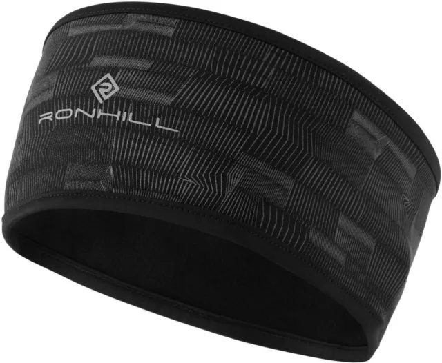 Ronhill Wide Running Headband Reflective Hi Viz Hair Fleece Ear Cover Black M/L 3