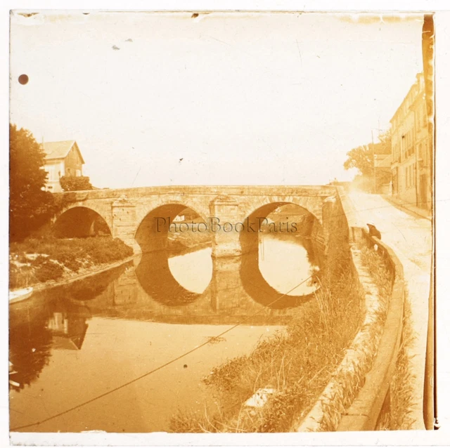 Isle-Adam Le Vieux Pont Oise France Positive Stereo Plate Vintage 1921
