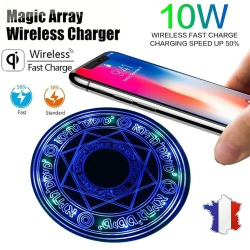 Chargeur sans fil Qi Induction LED 10W Rapide cercle magique Iphone Samsung