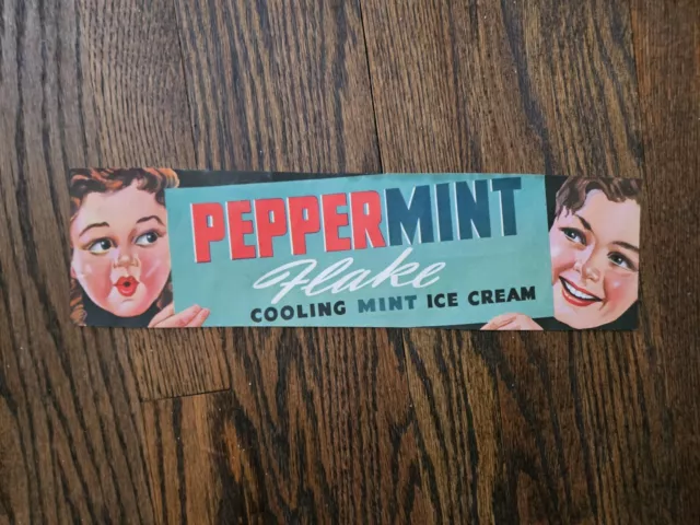Vintage Peppermint Flake Ice Cream Paper Sign