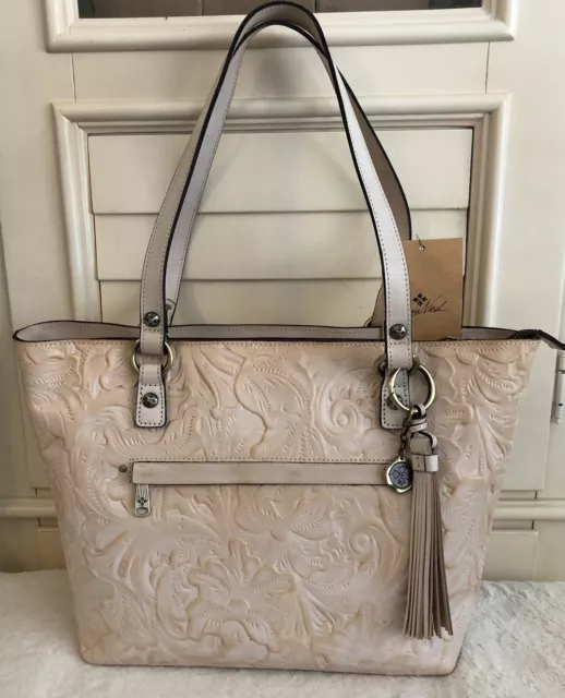Patricia Nash Alessano Tooled Leather Chalk White Shoulder Tote Bag NWT
