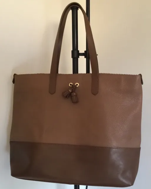 Jaeger Extra Large Taupe Grained & Brown Smooth Leather Tote Bag VVGC Used Once