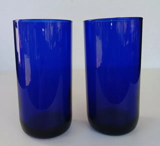 Vintage Libbey Cobalt Blue Tumblers Drinking Glasses Set of 2    16 OZ