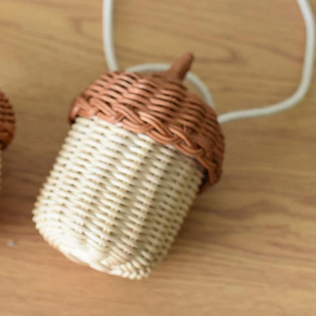 à la main Sac rond en rotin Sac d'épaule tissé Acorn Forme Panier de stockage