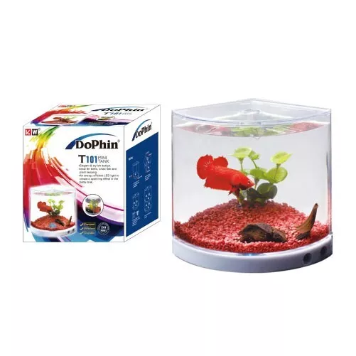 Dophin Betta Tank with lid, LED and Background 1.4L / 0.3G Mini Aquarium