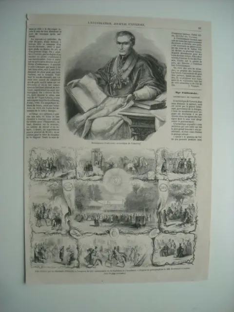 Gravure 1861. Fete Donnee Par Les Etudiants D’utrecht. Mgr Fialkowski, Varsovie.
