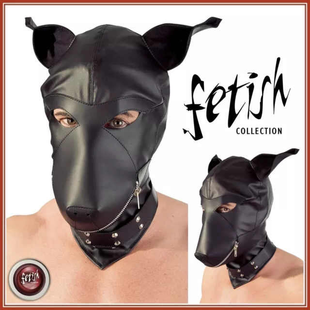 Sexy Maschera Canina con zip sul muso Dog Mask Cappuccio Bondage Erotic bdsm