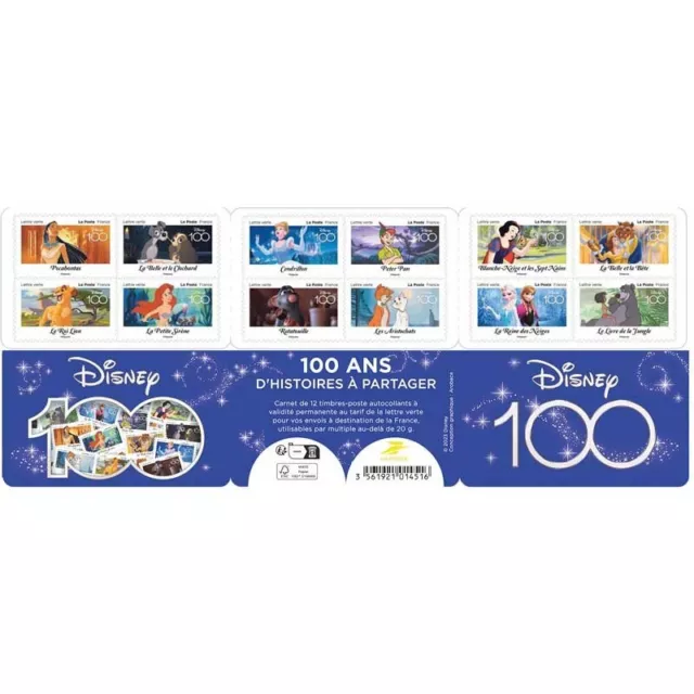 DISNEY FRANCE 2023 CARNET 100 ANS timbres AUTOADHESIF neuf** MNH