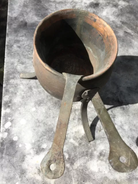 Ancien Pot À Colle Bain Marie Cuivre Et Fer Forgé Outil Ébéniste Menuisier