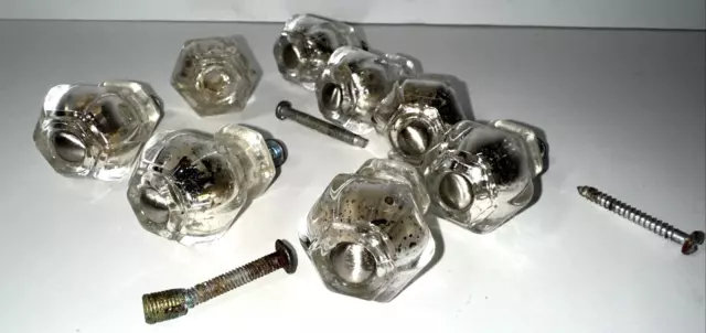 Vintage Glass Drawer Knobs, Pulls - Set Of 8