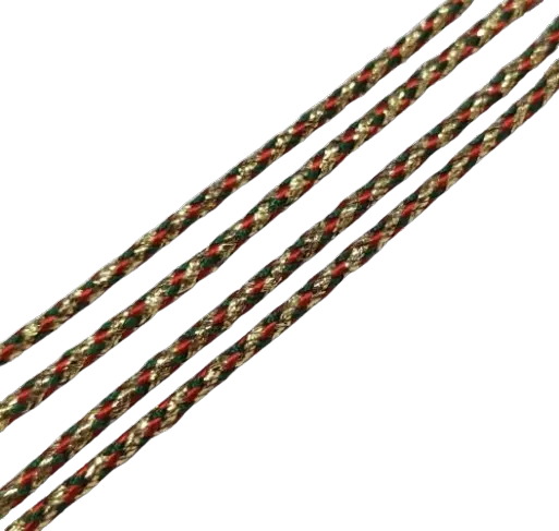 Twine Twisted Cord 3 Tone Braid  1.5mm Braided Rope Red / Gold / Green