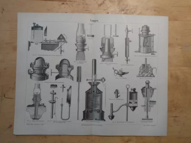 Orig.(1890) Holzstich Lampen Moderateurlampe Patent Reichslampe