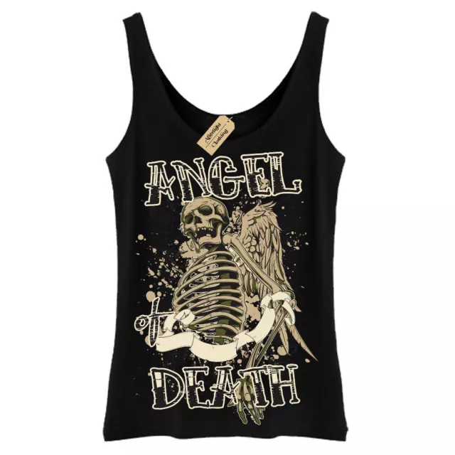 Angel di Death T-Shirt Scheletro Gotico Teschio Scheletro Rock Canotta Donna