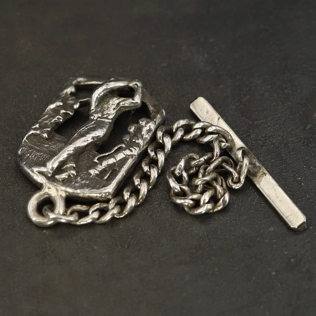 VTG Sterling Silver - 1950's Golf Golfer Button Keychain - 7g
