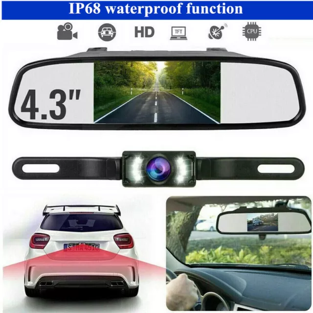 4.3" Backup Camera Mirror Rear View Reverse Night Vision Parking System Kit Part