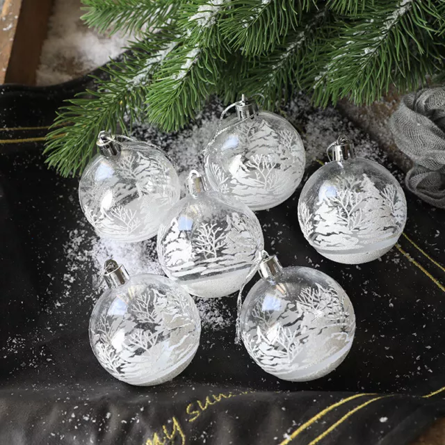 6Pcs Transparent Snow Christmas Balls Pendants For Christmas Tree Decoration