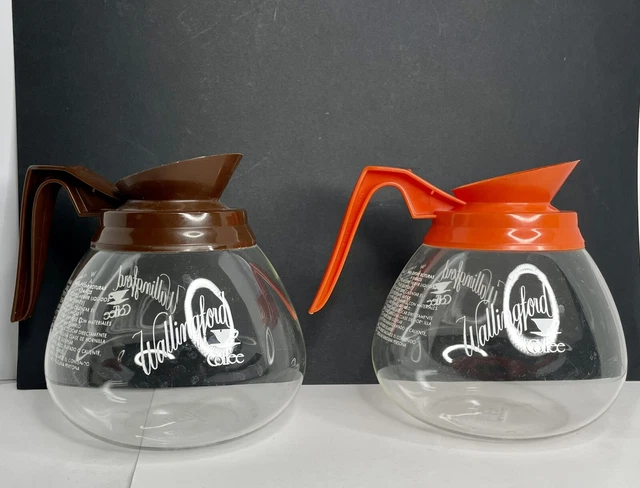 2 vtg Glass Coffee Carafes Pots Commercial Regular & Decaf Wallingford