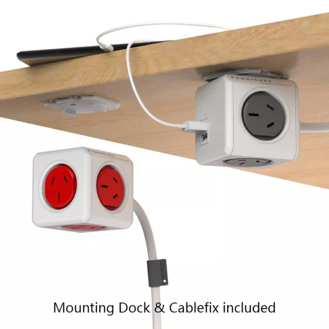 Allocacoc Power Cube Board Extended 5 AC Outlet Wall Plug 3m Surge Protect