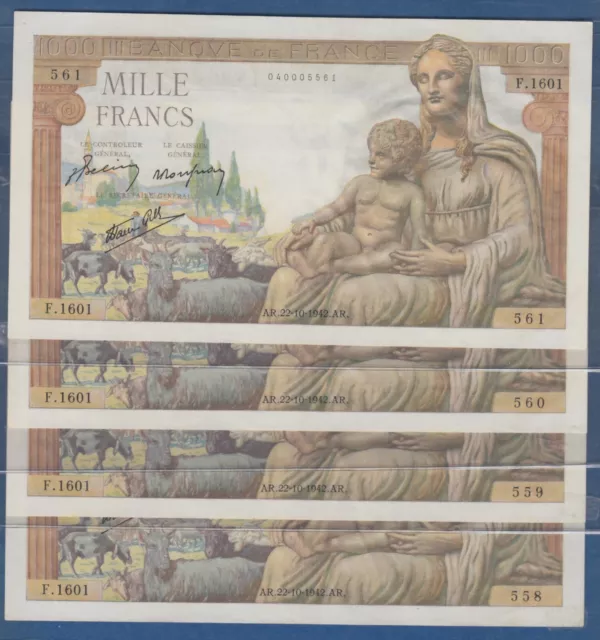Top Qualité!!!  Billet De 1000 Francs Demeter 22-10-1942 Neuf !!!