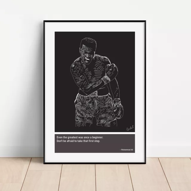 Muhammad Ali Sketch Art Print Poster + Quotes (motivational, sport, boxing, gym)